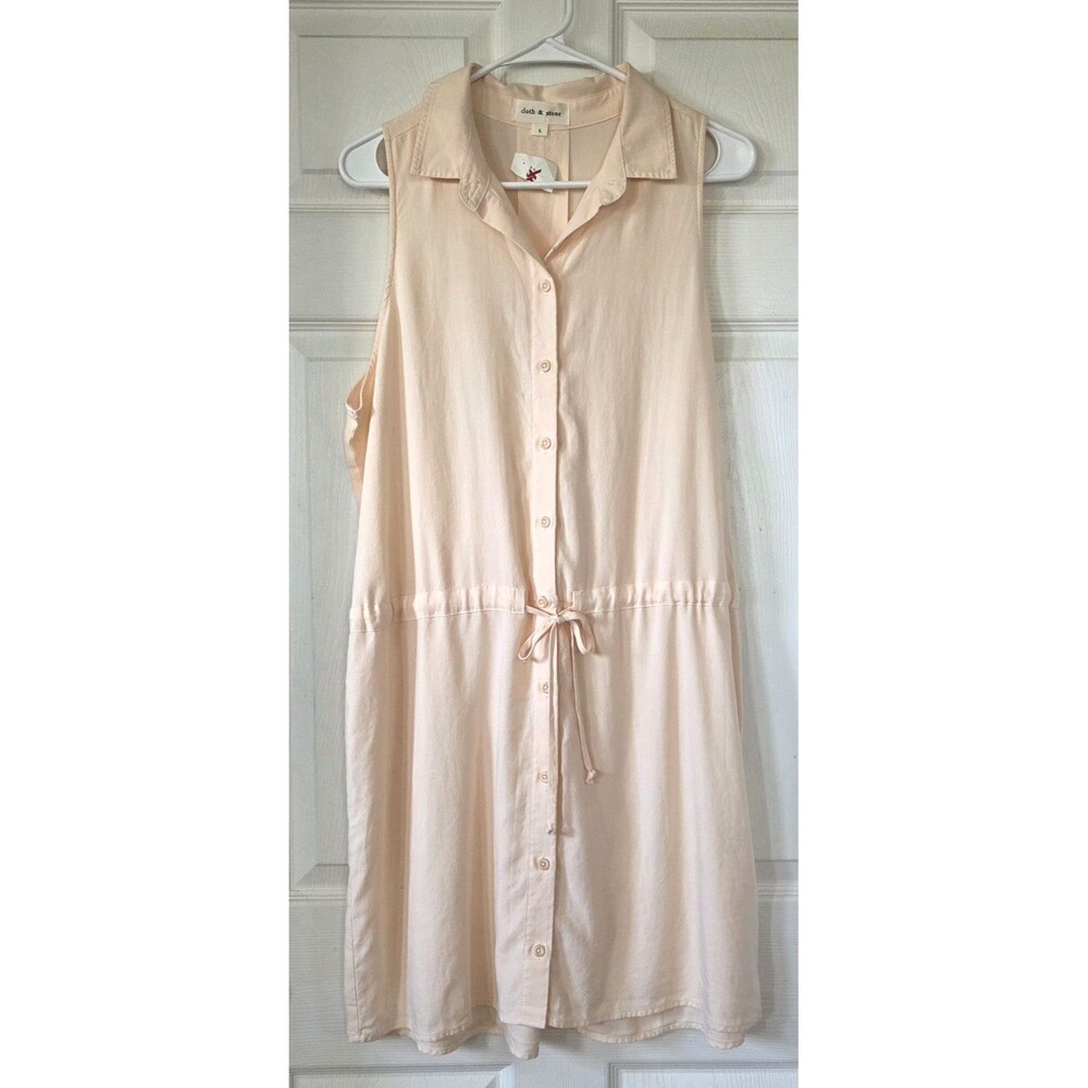 NWT Cloth & Stone Women’s Pale Peach Sleeveless Shirt Dress Tie Waist Size L